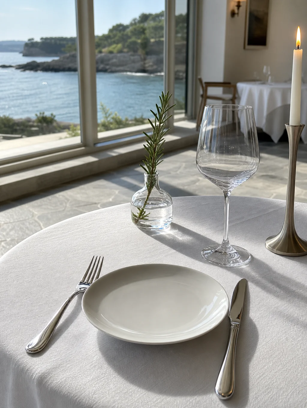 Gedeckter Tisch mit hochwertigem Besteck im Steakhouse